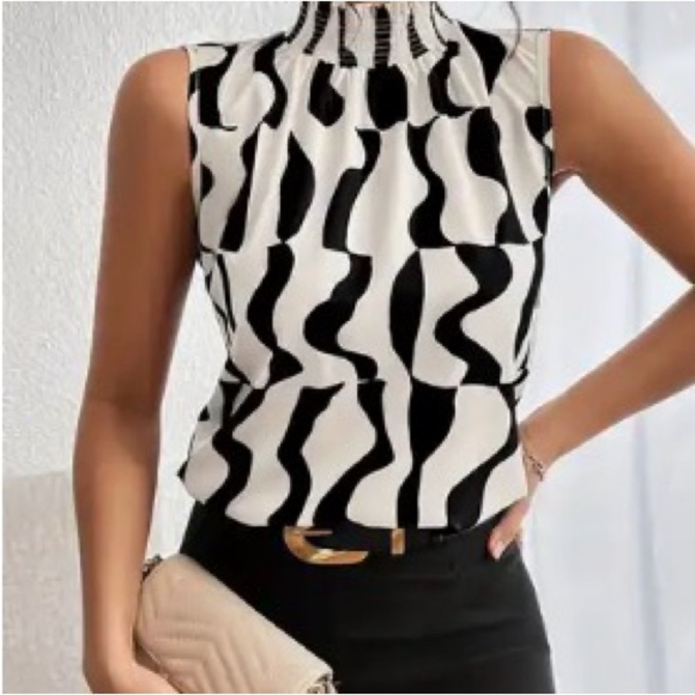 Black and White Sleeveless Top